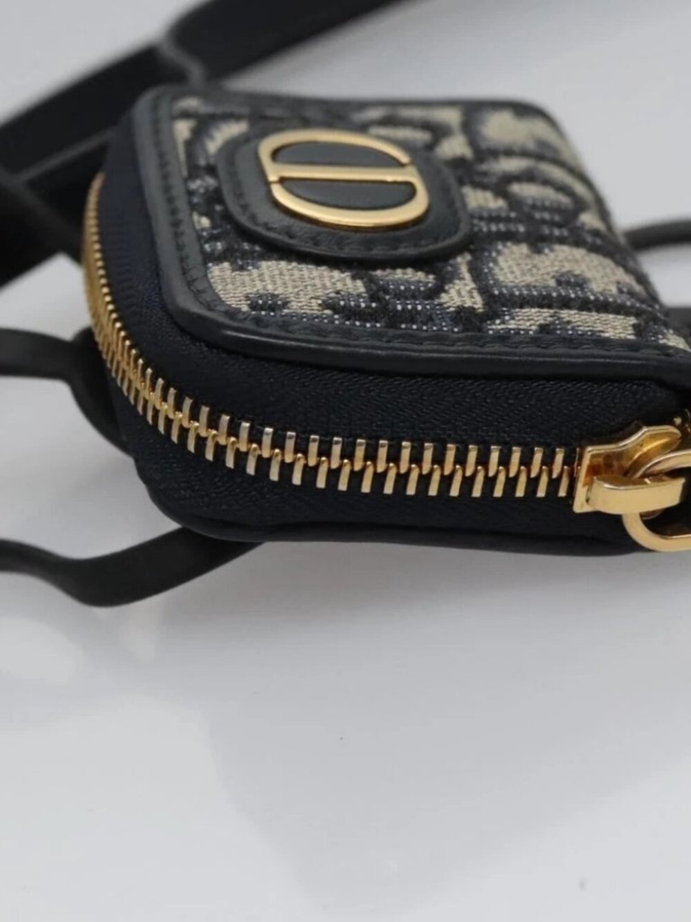 Christian Dior Trotter Canvas Oblique Phone Holder Airpods Case Navy Auth - Picture 4 of 15